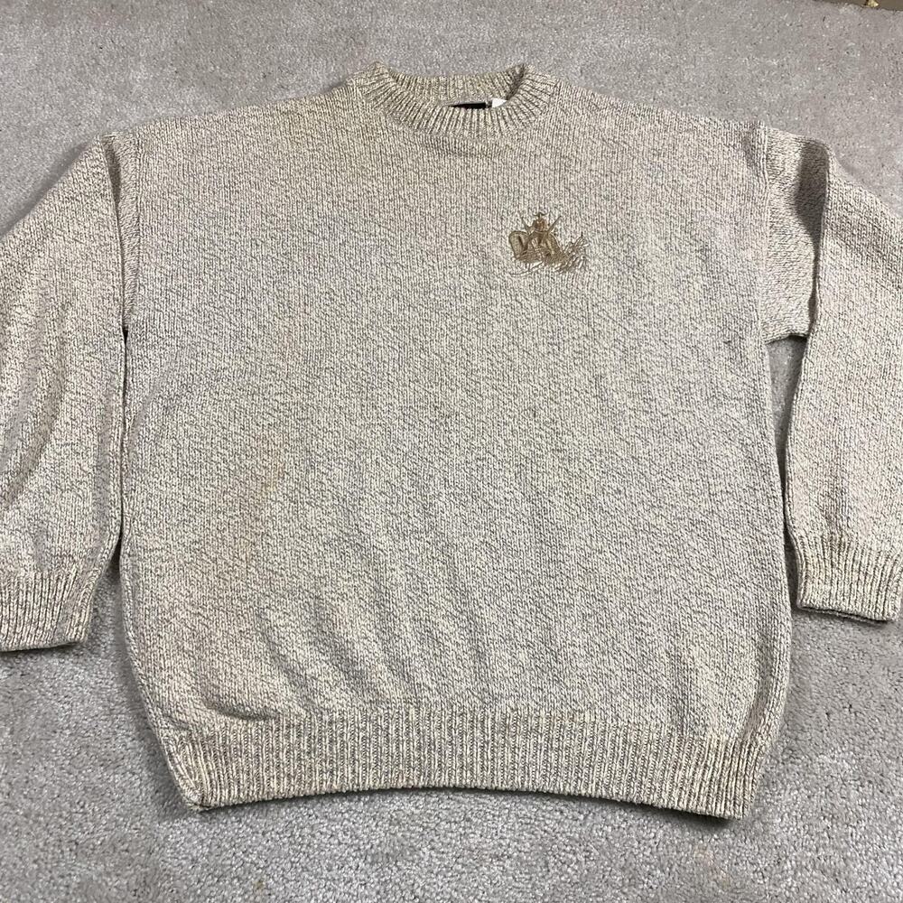 Vintage Buckshot Racing Sweater Mens XL Beige Knit Crewneck Nascar 90s Jones 00